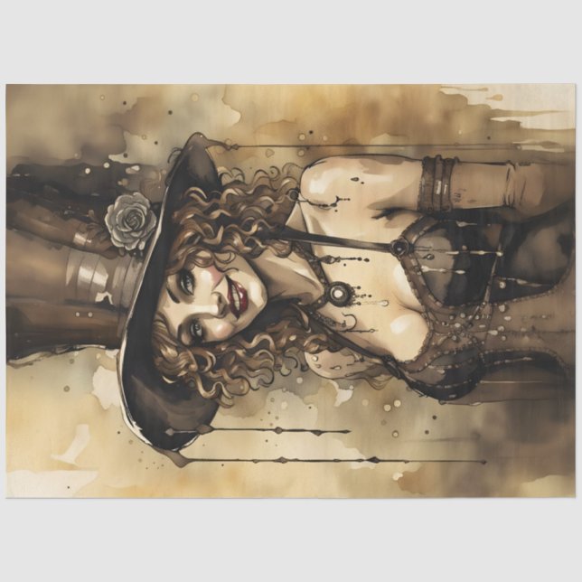 Papel De Seda Retrato de Mulher Steampunk Decoupage | Vitoriano (Frente )