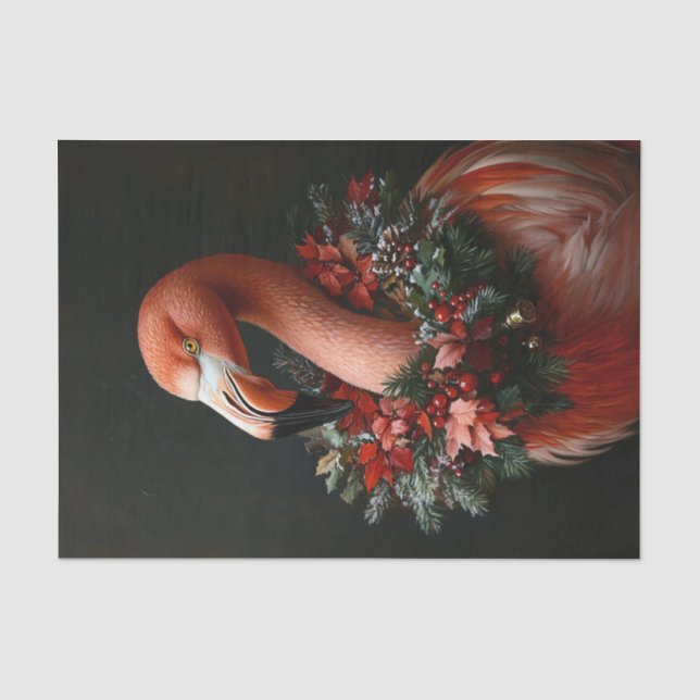 Papel De Seda Retrato de Natal de um Flamingo Decoupage (Frente )