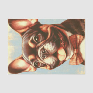 Papel De Seda Retrato de pintura de Bulldog Francês Vintage