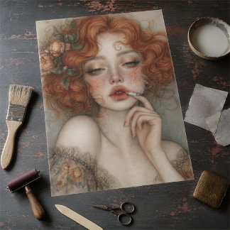 Papel De Seda Retrato de Ruiva Rebelde Decoupage