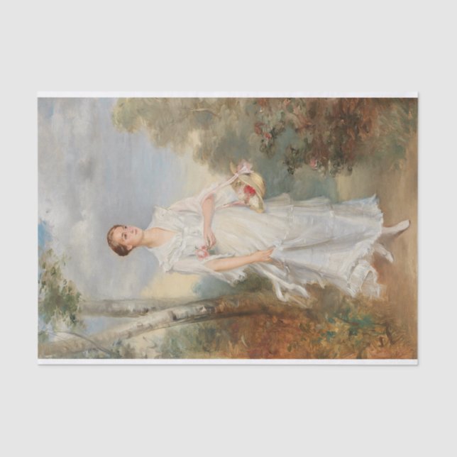 Papel De Seda Retrato de uma Jovem com Cesta de Flores (Frente )