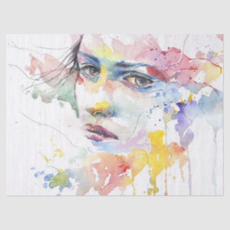 Papel De Seda Retrato de uma pintura em aquarela com rosto femin
