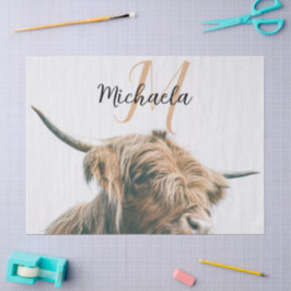 Papel De Seda retrato de vaca das Terras Altas com nome personal