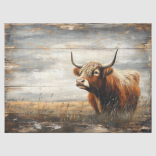 Papel De Seda Retrato de Vaca Highland na Decoupage de Madeira A