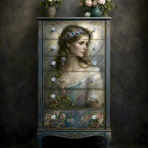Retrato Decoupage Floral Romântico de Mulher