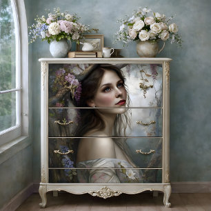 Papel De Seda Retrato Decoupage Romântico de Mulher com Wisteria