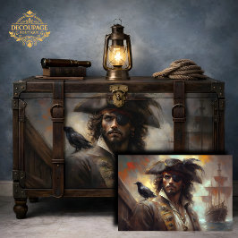 Papel De Seda Retrato do Capitão Pirata em Decoupage