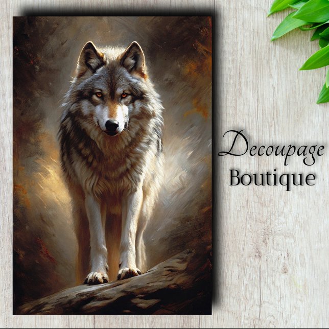 Papel De Seda Retrato do Espírito do Lobo em Decoupage (Wolf Spirit Portrait Decoupage Tissue Paper)