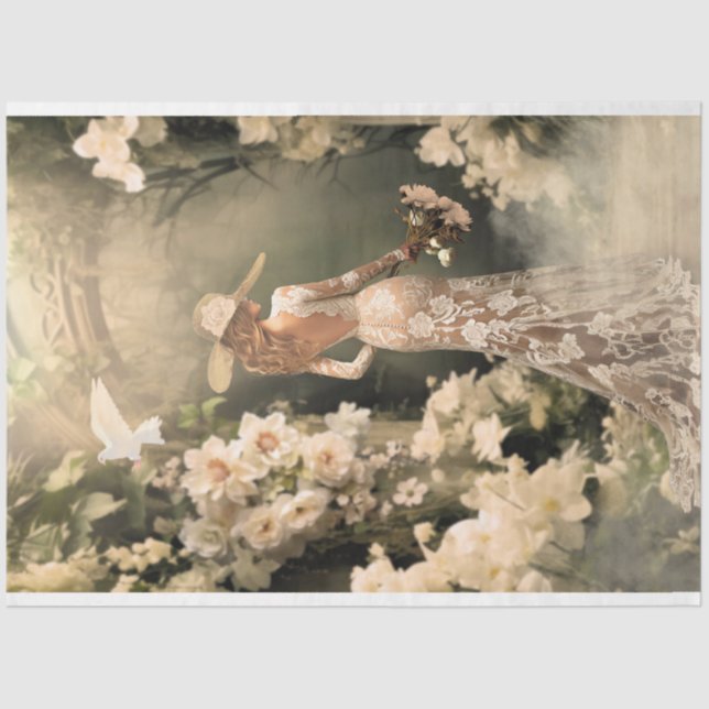 Papel De Seda Retrato Floral De Arqueiro De Noiva Elegante (Frente )