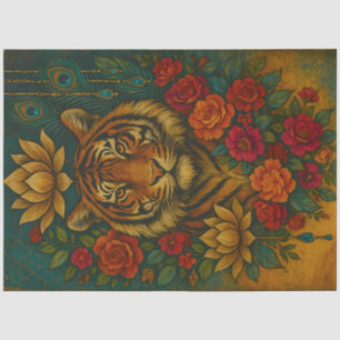 Papel De Seda Retrato Floral do Tigre – Decoupagem Botânica de A