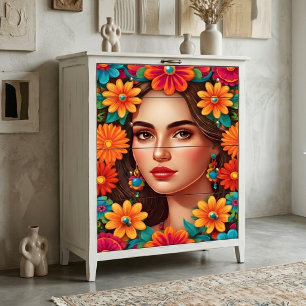 Papel De Seda Retrato Floral Vibrante de Mulher Folk Art TMF26