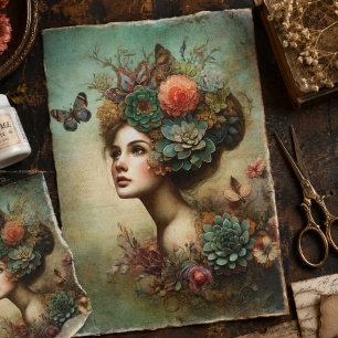 Papel De Seda Retrato Floral Vitoriano Decoupage Antigo Rústico
