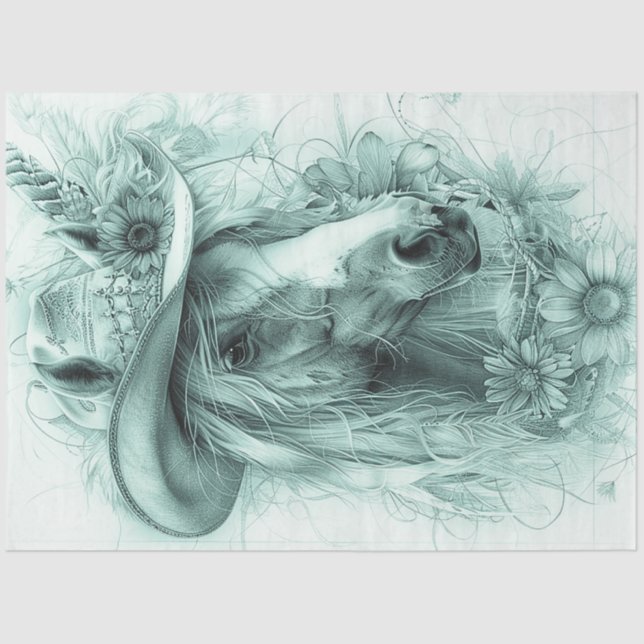 Papel De Seda Retrato Monocromático de Cavalo Desumanado (Frente )