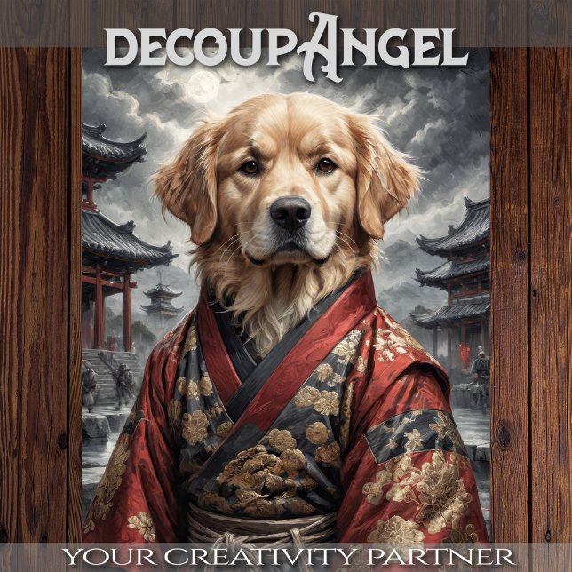 Papel De Seda Retriever de ouro em Red Kimono - Desligar - (Criador carregado)