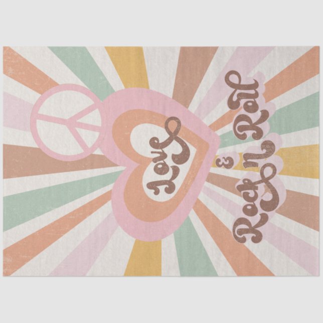 Papel De Seda Retro 70s Pink Peace Love Rock n Roll Decoupage (Frente )