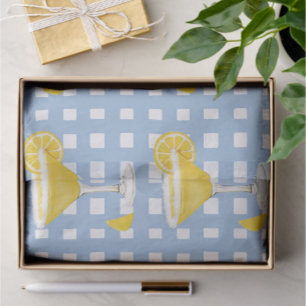 Papel De Seda Retro Amarelo Ensolarado Limão Caindo no Xadrez Az