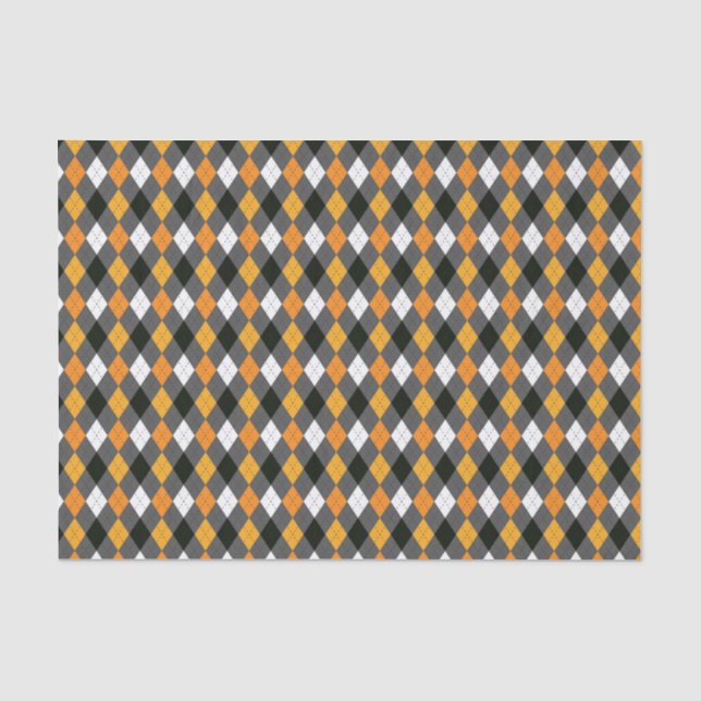 Papel De Seda Retro Argyle Laranja Laranja Cinza Branca (Frente )