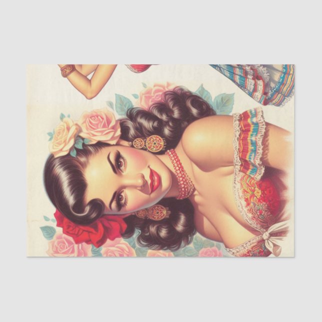 Papel De Seda Retro Beauty Mulher Mexicana (Frente )