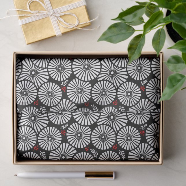 Papel De Seda Retro black white flowers Tie (Presente)