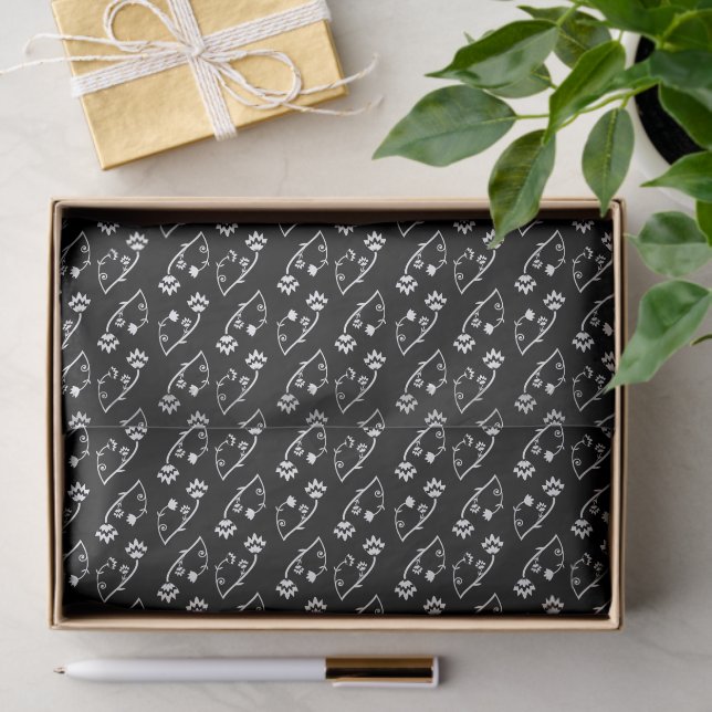 Papel De Seda Retro black white flowers Tie (Presente)