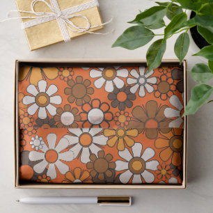 Papel De Seda Retrô Boho Floral Marrom Laranja dos Anos 70