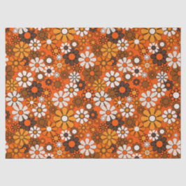 Papel De Seda Retrô Boho Floral Marrom Laranja dos Anos 70