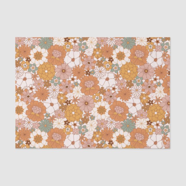 Papel De Seda Retro Boho Terracotta Floral (Frente )
