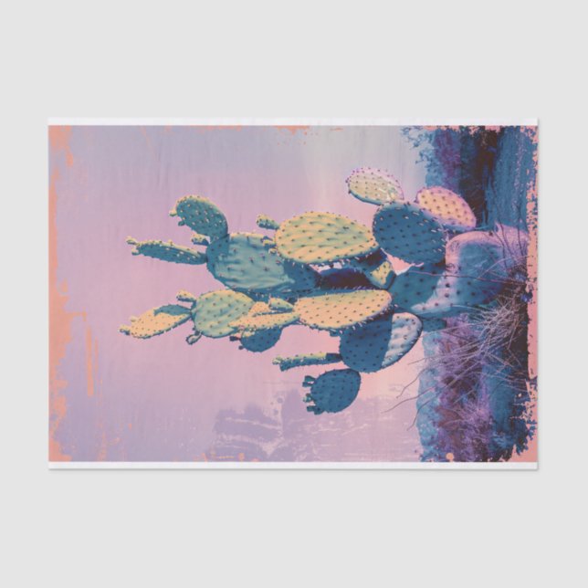 Papel De Seda Retro Cactus na desértica Trabalho de arte (Frente )