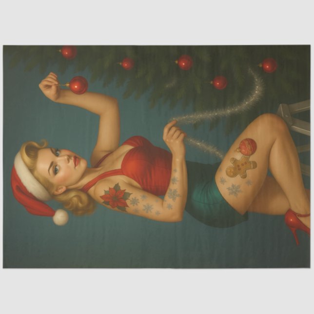 Papel De Seda Retro Christmas Ornament Pin-Up Decoupage (Frente )