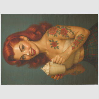 Papel De Seda Retro Christmas Pinup with Cocoa – Festive Holiday