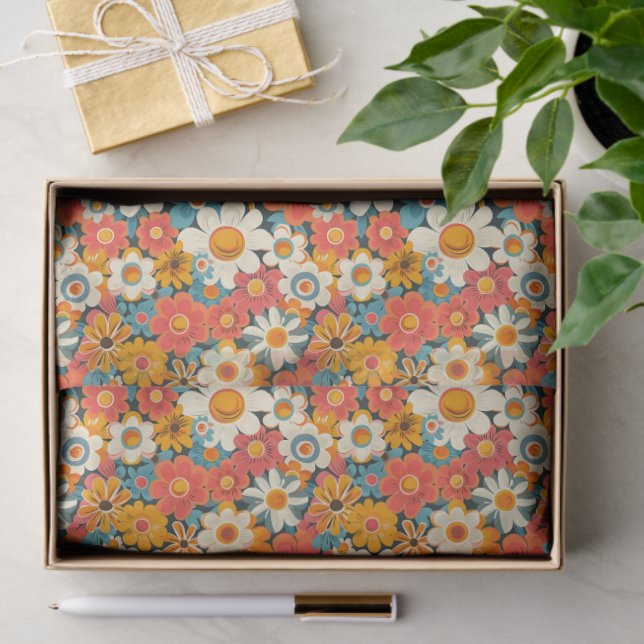 Papel De Seda Retro Daisy Floral Tissue Paper (Presente)