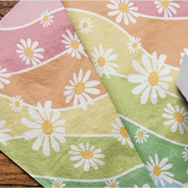 Papel De Seda Retro Daisy Flower Pastel Stripes  (Criador carregado)