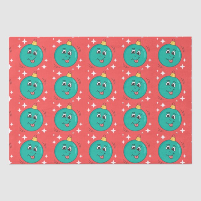 Papel De Seda Retrô de bola de natal sorridente (Frente )