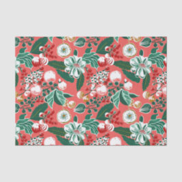 Papel De Seda Retro Floral Verde Rosa