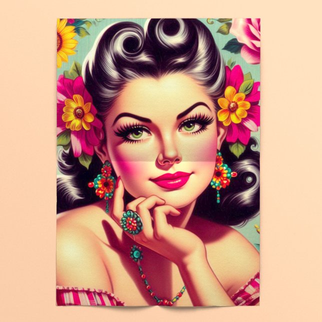 Papel De Seda Retro Fofo Floral Pin Up (Criador carregado)