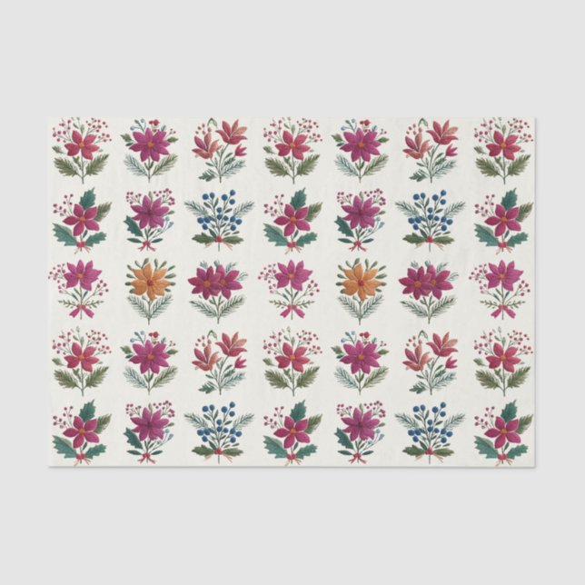 Papel De Seda Retro Folk Floral Christmas (Frente )