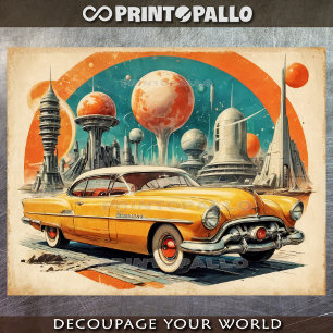Papel De Seda Retro Futurismo dos Anos 50: carro futurista, post