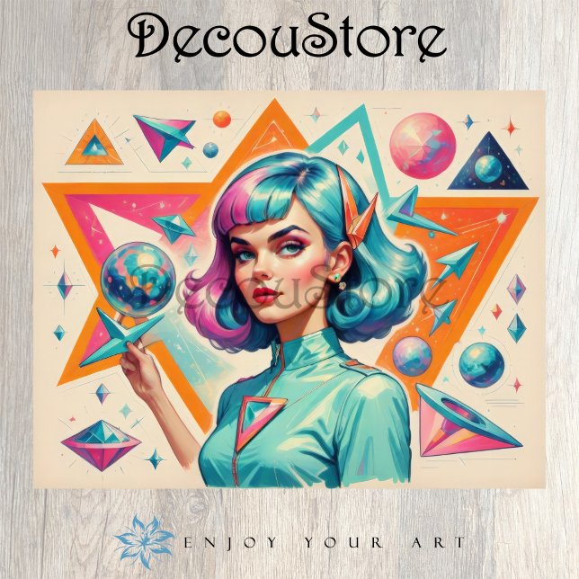Papel De Seda Retro Futurist Girl – Pop Art Portrait Decoupage (Criador carregado)