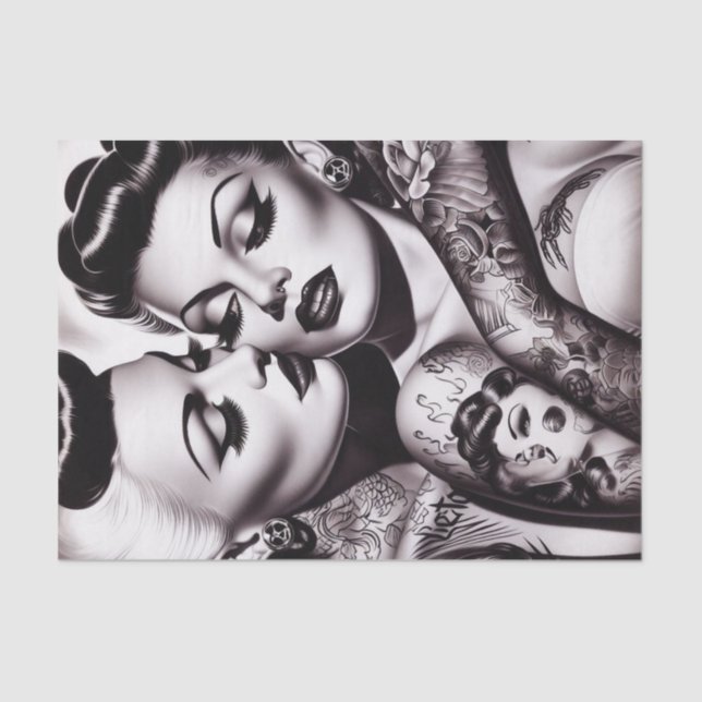 Papel De Seda Retro Glam Tattoo Girls (Frente )