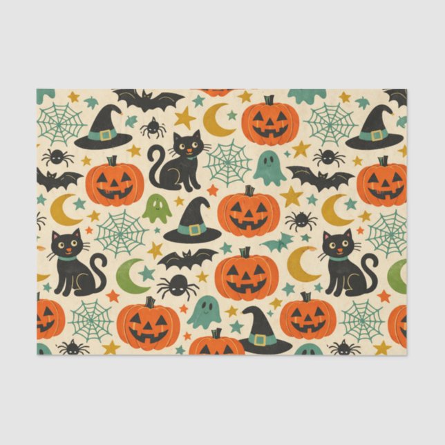 Papel De Seda Retro Jack O Lanterns Halloween (Frente )