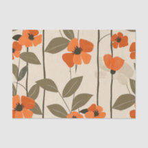 Retro Laranja Floral Botânico Ousado Anos 70 Vinta