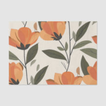 Retro Laranja Floral Botânico Ousado Anos 70 Vinta