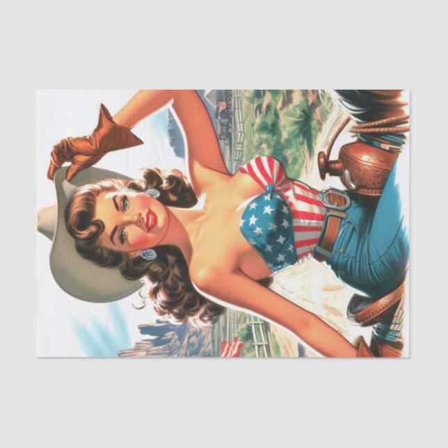 Papel De Seda Retro Linda Cowgirl Pin Up (Frente )