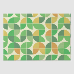 Papel De Seda Retro Meados do Século Geométrico Floral Verde 