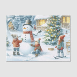 Papel De Seda Retro Natal Snowman e Crianças