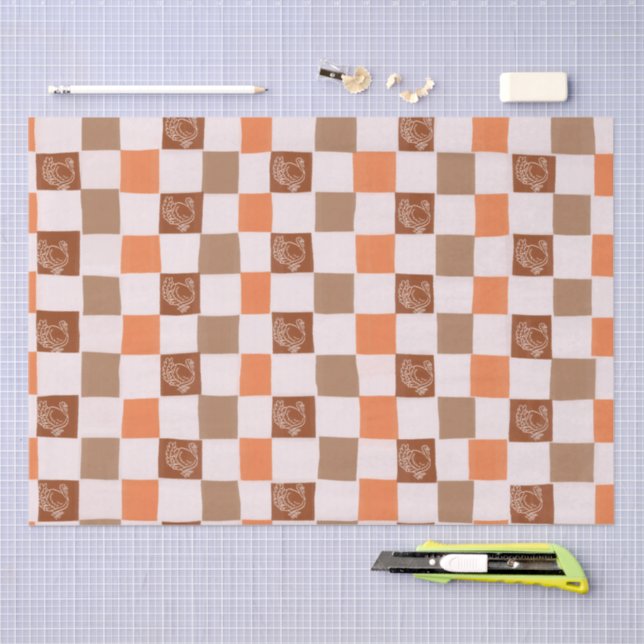 Papel De Seda Retro orange and brown Turkey Checkered (Arte )