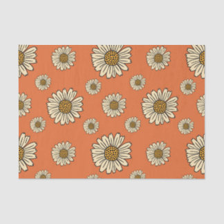 Papel De Seda Retro Orange Daisy Floral Pattern Crafting