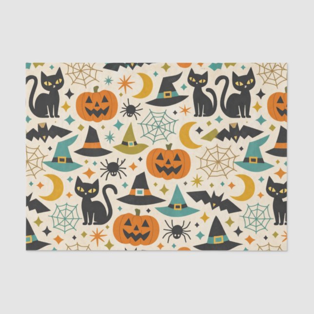 Papel De Seda Retro Orange Teal Mid-Century Halloween  (Frente )