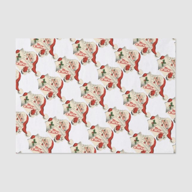Papel De Seda Retro Papai Noel Cheio (Frente )