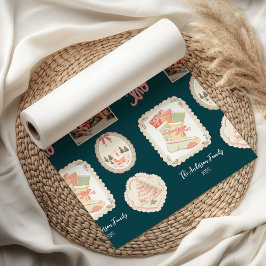 Papel De Seda Retro Pink Green Christmas